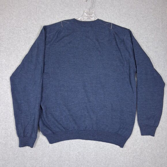 Lyle and Scott Mens 100% Merino Wool Sweater XL Blue Argyle Classic Golf Preppy - Picture 2 of 7